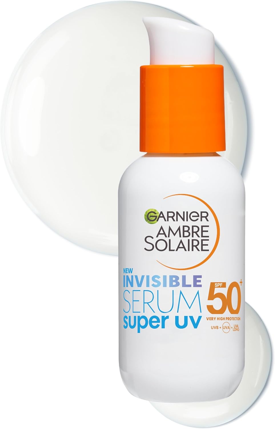 Garnier Ambre Solaire Sun Cream SPF 50+ Super UV Invisible Serum Moisturiser for Face, High Protection Against UVA & UVB, For all Skin Types, With Hyaluronic Acid, Vitamin E & Ceramides, Vegan, 30ml