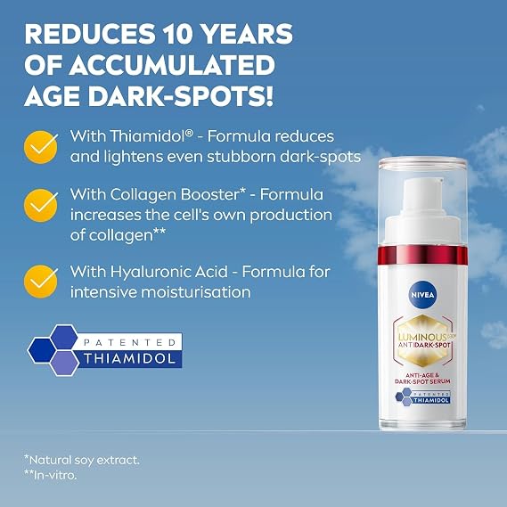 NIVEA Luminous 630 Anti Dark-Spot & Anti-Age Serum (30ml), Anti-Wrinkle Face Serum Reduces Age Spots and Dark-Spots, Firming and Hydrating Serum to Reduce Wrinkles and Fine Lines