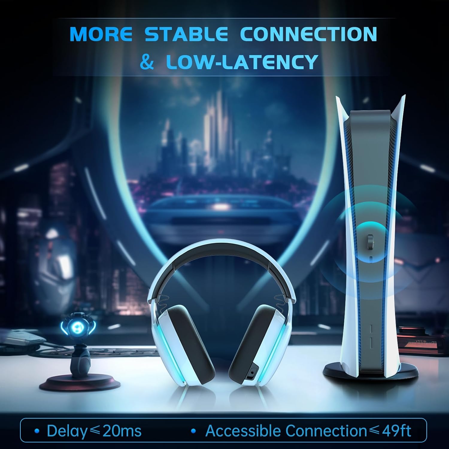 Gvyugke Gaming Headset, 2.4GHz Wireless Gaming Headphone for PS4, PS5, PC, Mac, 5.2 Bluetooth Headphone with Detachable Noise Canceling 3D Microphone, 3.5mm Wired Mode for Xbox Series