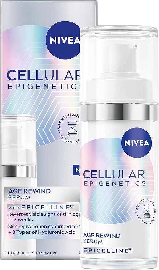NIVEA CELLULAR Epigenetics Age Rewind Face Serum with Epicelline (30ml), Age Rewind Effect Hyaluronic Acid Serum for Firmer Skin, Anti-Wrinkle Face Moisturiser Formula with Triple Hyaluronic Acid