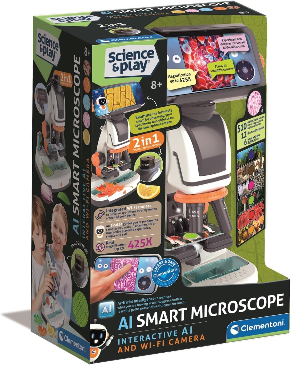Clementoni Digital Microscope with WiFi – 2-in-1 Optical and Digital Microscope with Camera, App and Interactive Slides for Kids 8+